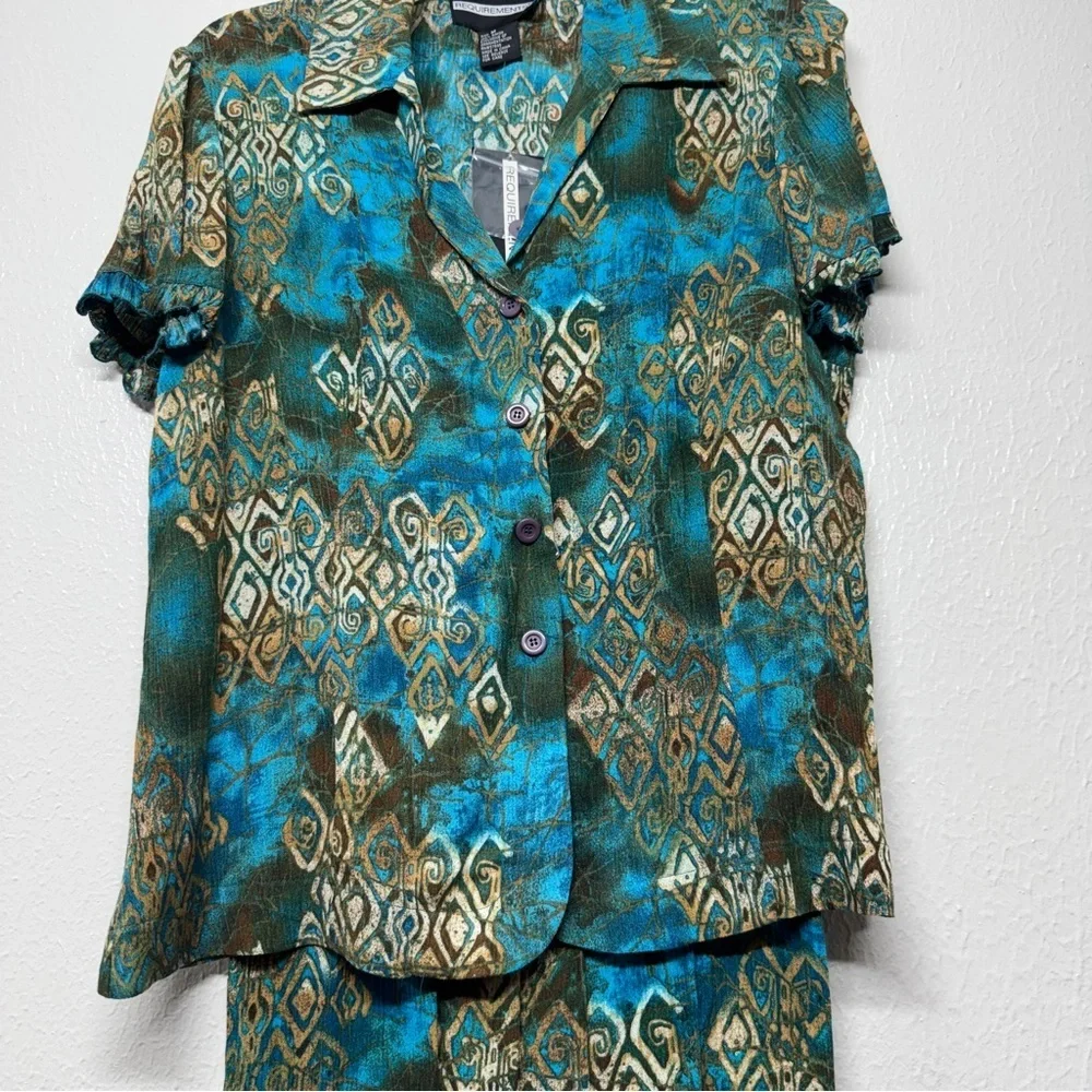 Vintage Requirements Teal & Brown Geometric Skirt Set